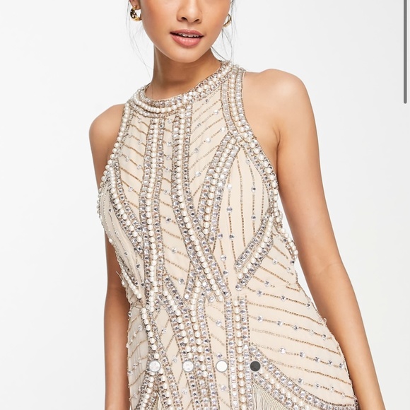 ASOS DESIGN embellished high neck maxi dress with fringe hem - Picture 10 of 11